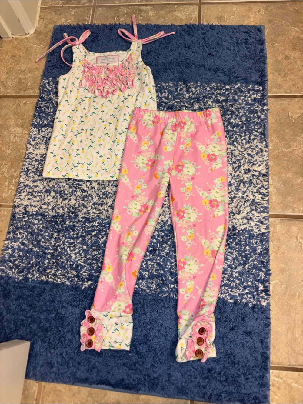 SweetHoney Pink Floral Set with Ruffle Tank and Leggings 3 blossom